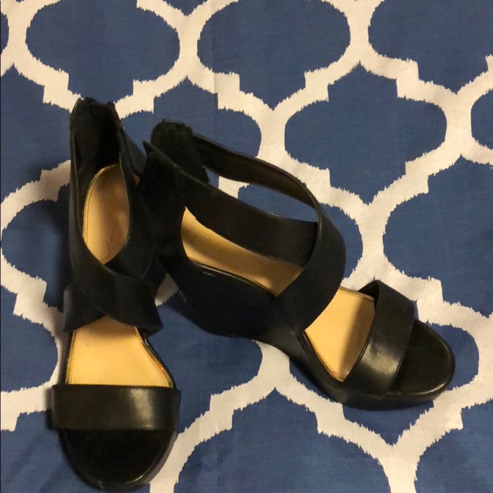 Jessica Simpson Black Strap Wedges 7.5